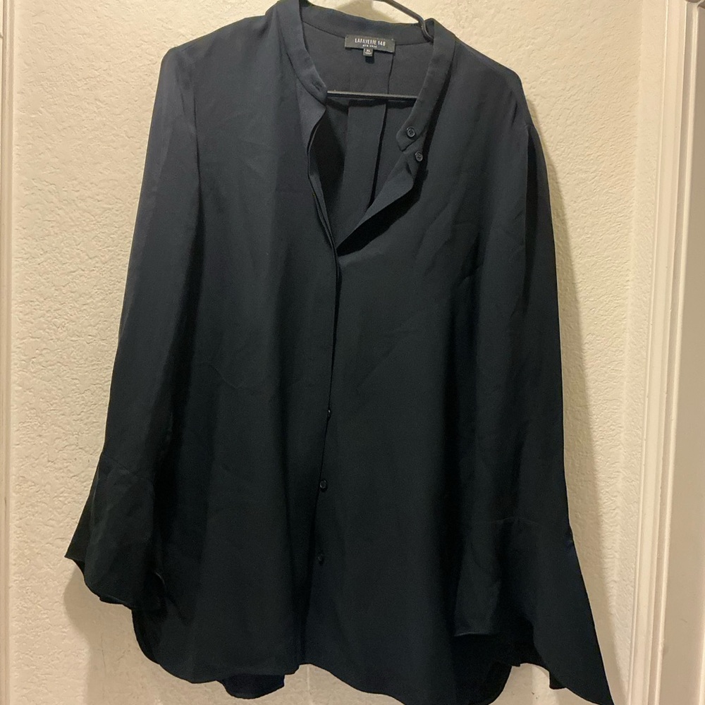 Lafayette 148 Izzie Embellished Silk Blouse with Bell Sleeves - XL - Picture 2 of 9
